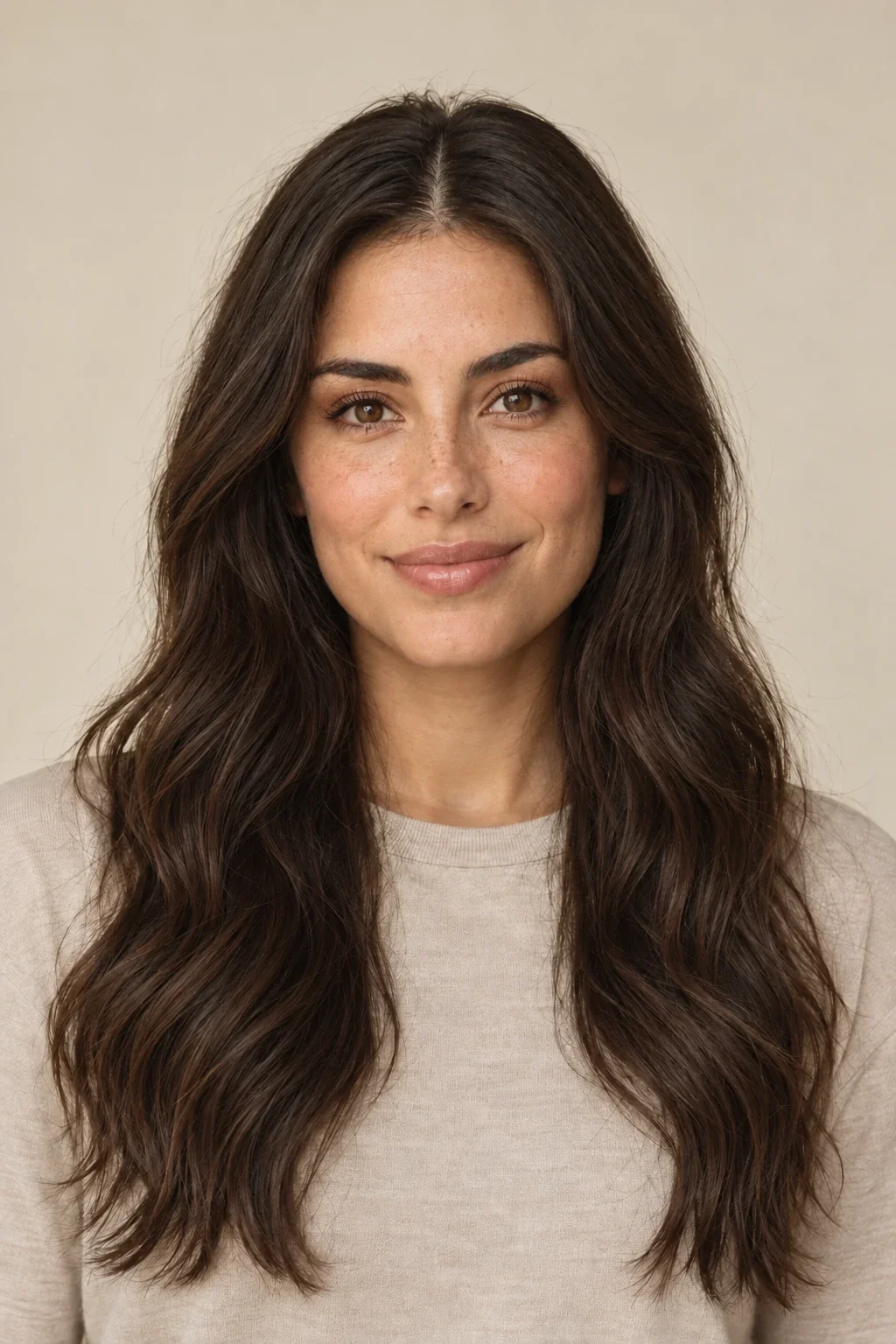 Illustrative makeup preview: soft glam on the same woman